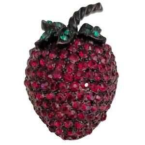 Weiss Red Rhinestone Japanned Strawberry Brooch Pin, Signed M683